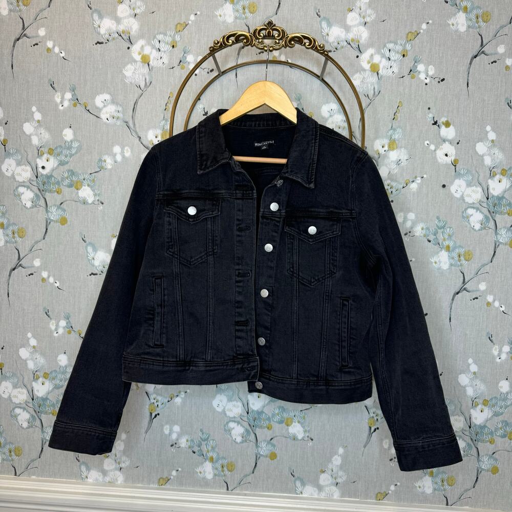 J Crew Mercantile Black Denim Long Sleeve Button Up Jacket - Size Large